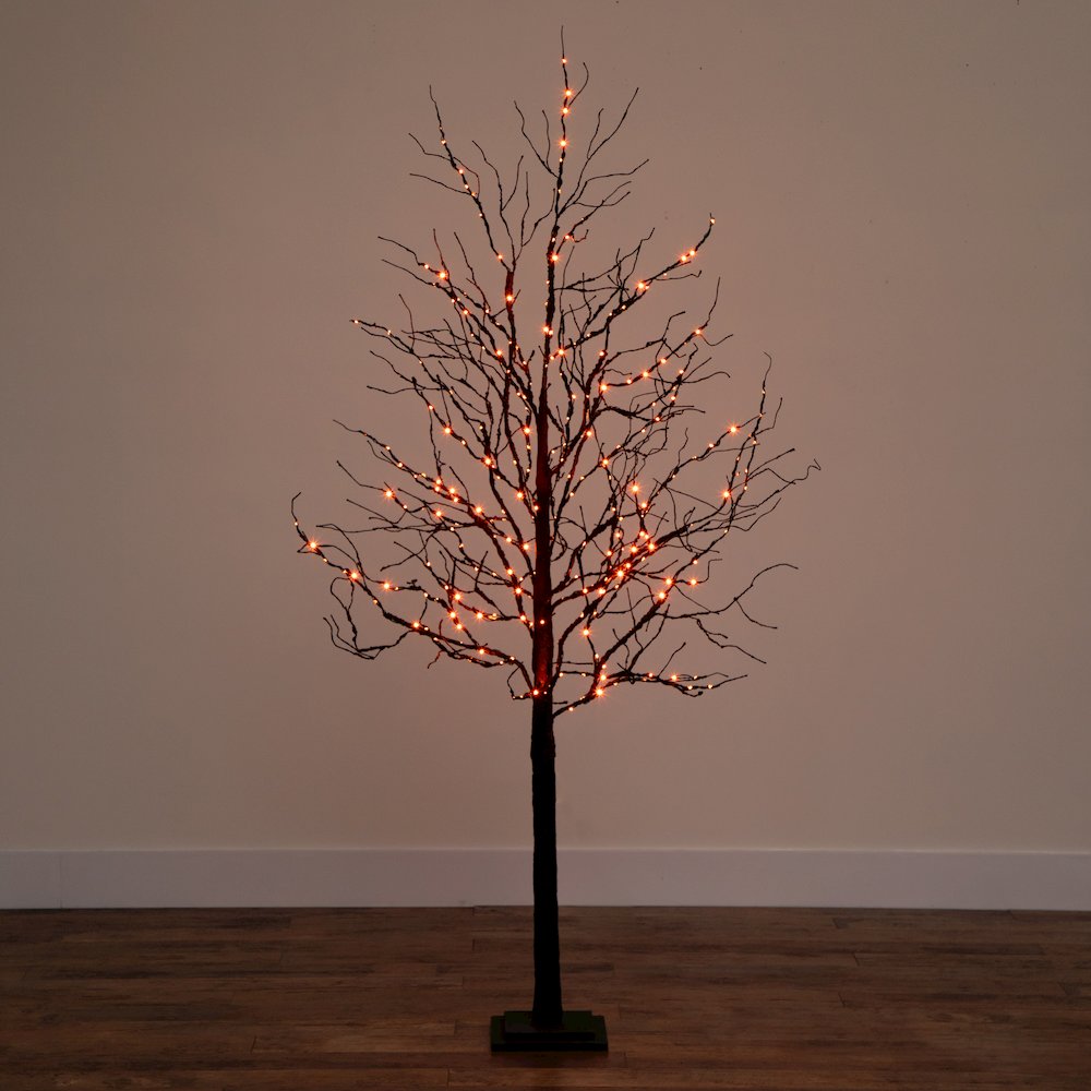 6ft. Pre-Lit Halloween Deluxe Black Twig Artificial Fall Tree with 156 Orange. Picture 6