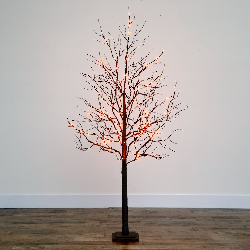 6ft. Pre-Lit Halloween Deluxe Black Twig Artificial Fall Tree with 156 Orange. Picture 12