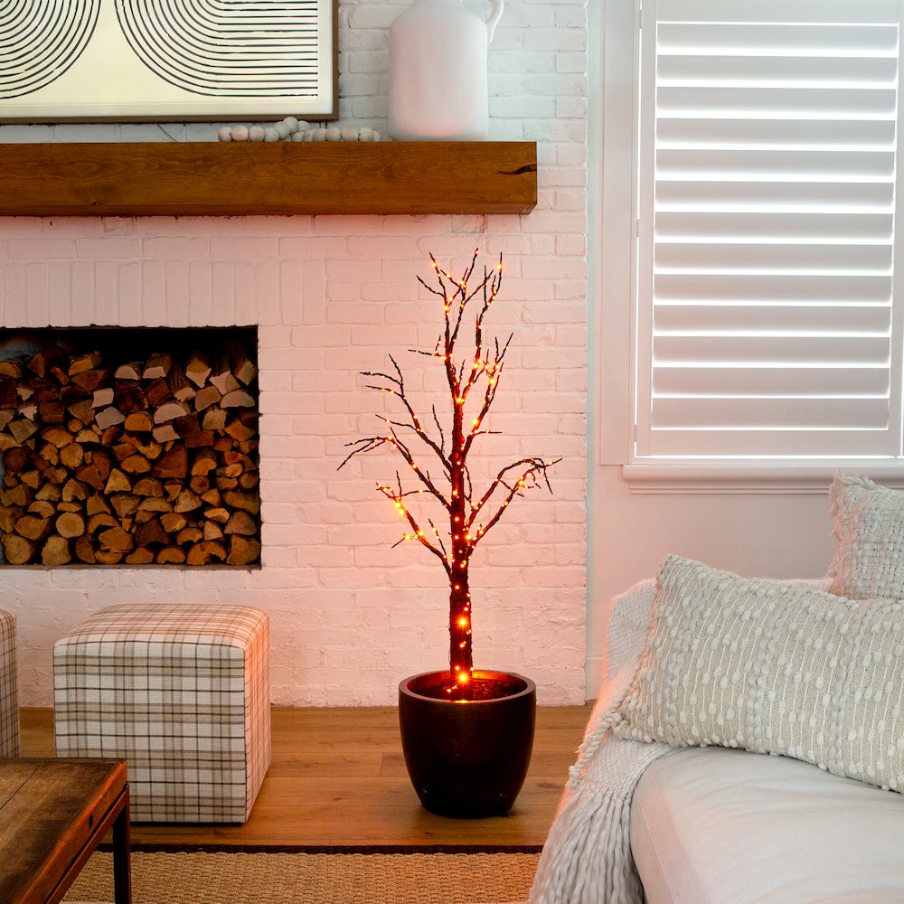 4ft. Pre-Lit Halloween Black Twig Artificial Fall Tree with 240 Orange. Picture 13