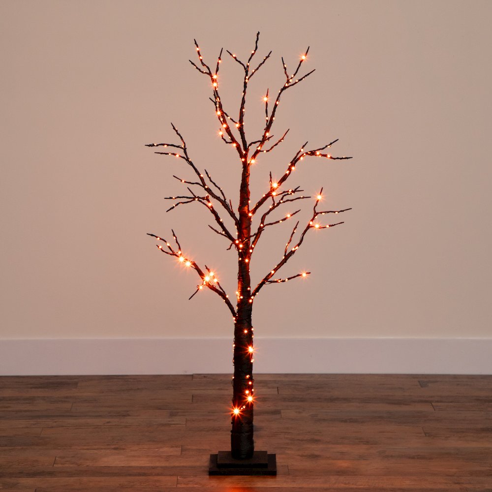 4ft. Pre-Lit Halloween Black Twig Artificial Fall Tree with 240 Orange. Picture 11