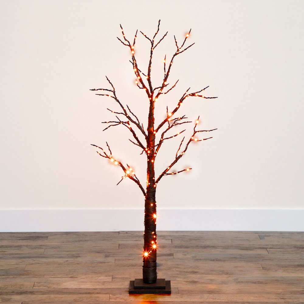 4ft. Pre-Lit Halloween Black Twig Artificial Fall Tree with 240 Orange. Picture 4