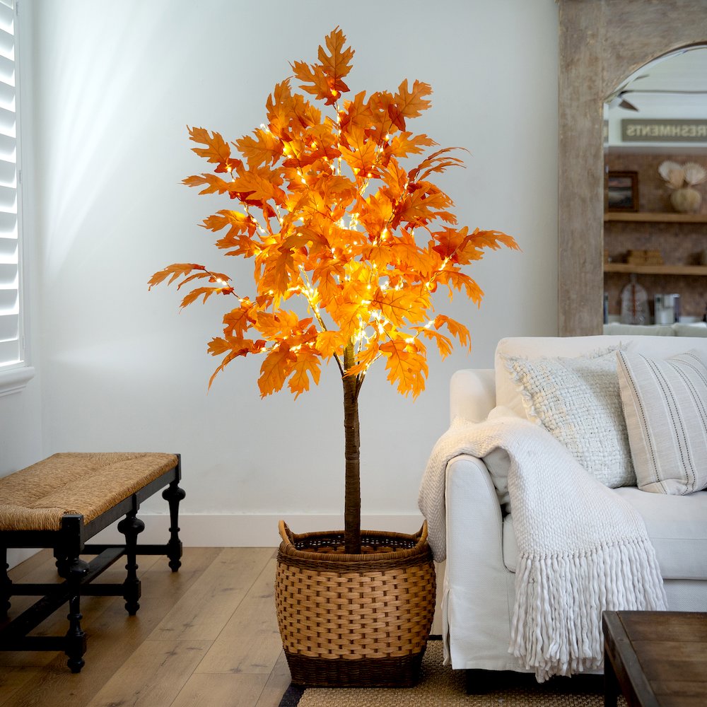 6ft. Pre-Lit Autumn Maple Artificial Fall Tree with 300 Warm White LED Lights. Picture 6