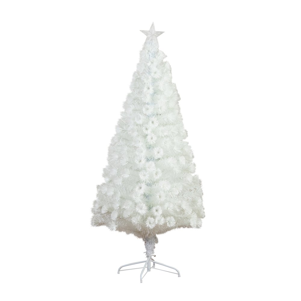 6ft. Pre-Lit Fiber Optic Artificial White Christmas Tree with Star Tree Topper. Picture 1