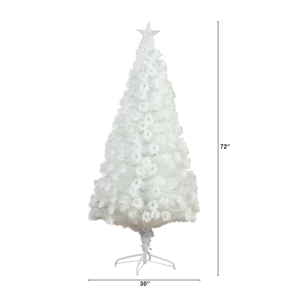 6ft. Pre-Lit Fiber Optic Artificial White Christmas Tree with Star Tree Topper. Picture 8