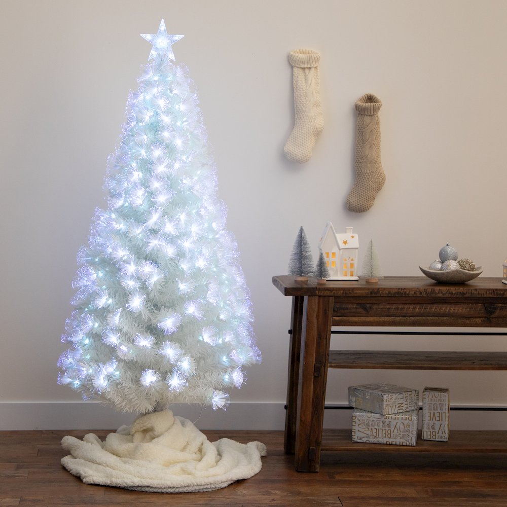 6ft. Pre-Lit Fiber Optic Artificial White Christmas Tree with Star Tree Topper. Picture 14