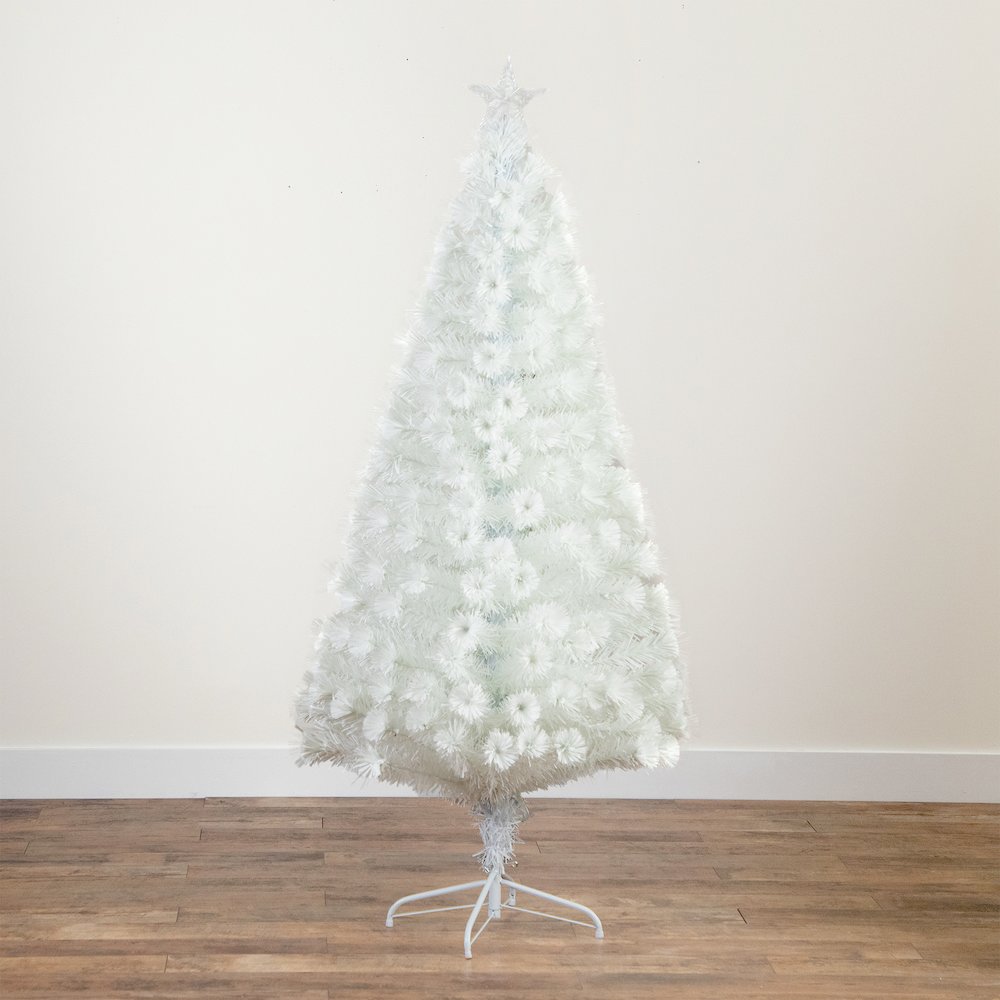 6ft. Pre-Lit Fiber Optic Artificial White Christmas Tree with Star Tree Topper. Picture 5