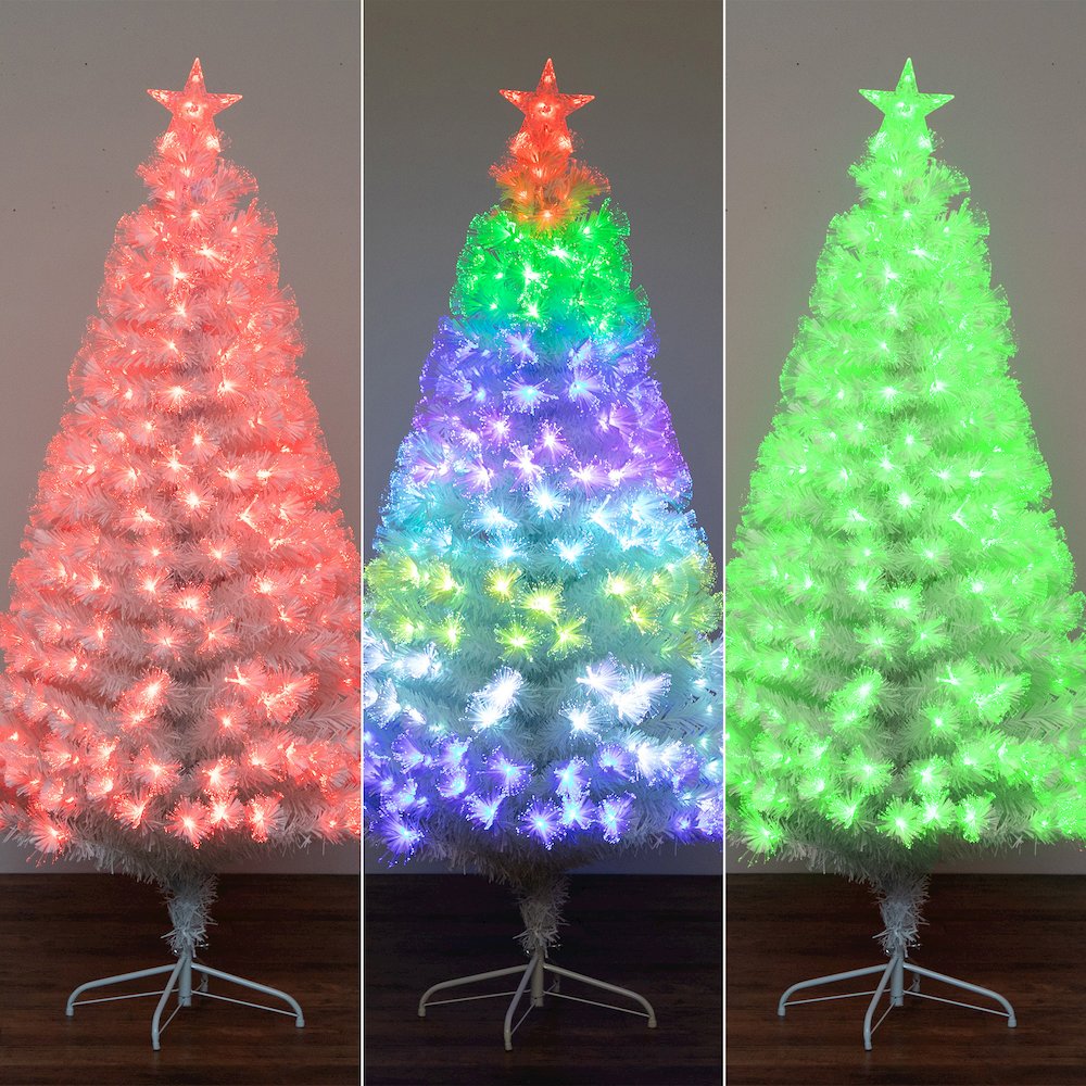 6ft. Pre-Lit Fiber Optic Artificial White Christmas Tree with Star Tree Topper. Picture 6