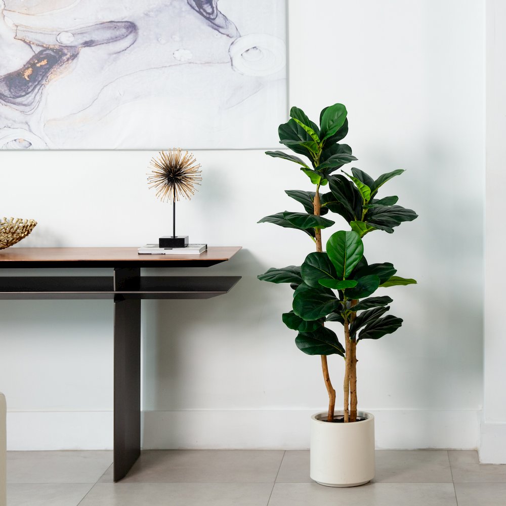 4ft. Artificial Fiddle Leaf Tree in Decorative White Planter. Picture 4