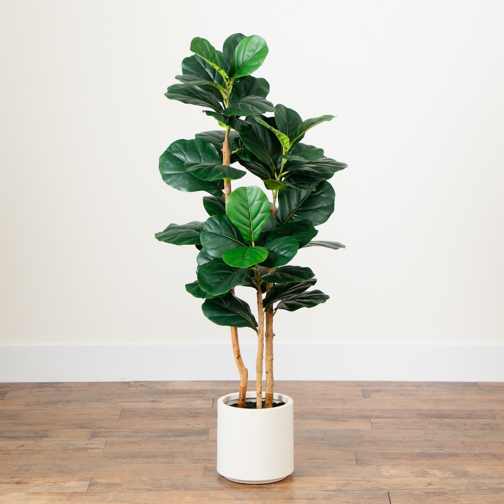 4ft. Artificial Fiddle Leaf Tree in Decorative White Planter. Picture 8