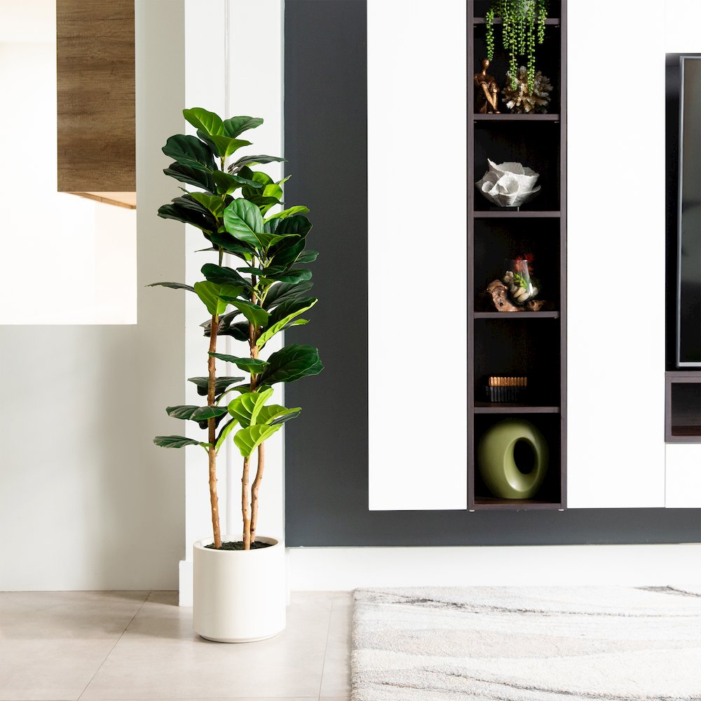 5ft. Artificial Fiddle Leaf Tree in Decorative White Planter. Picture 10