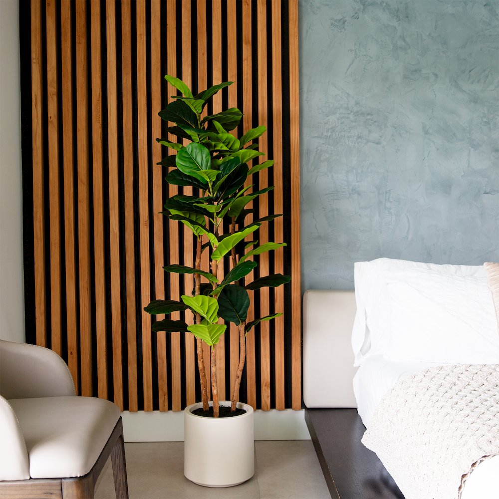 5ft. Artificial Fiddle Leaf Tree in Decorative White Planter. Picture 4