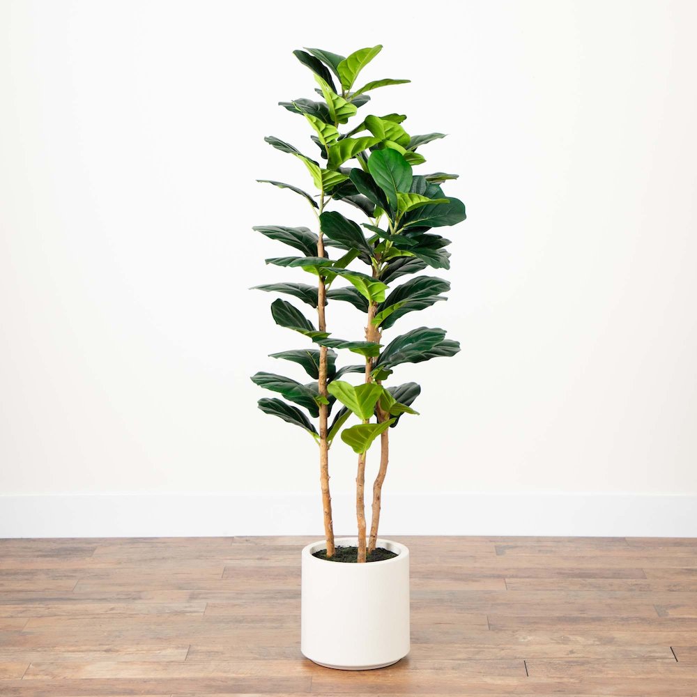 5ft. Artificial Fiddle Leaf Tree in Decorative White Planter. Picture 5