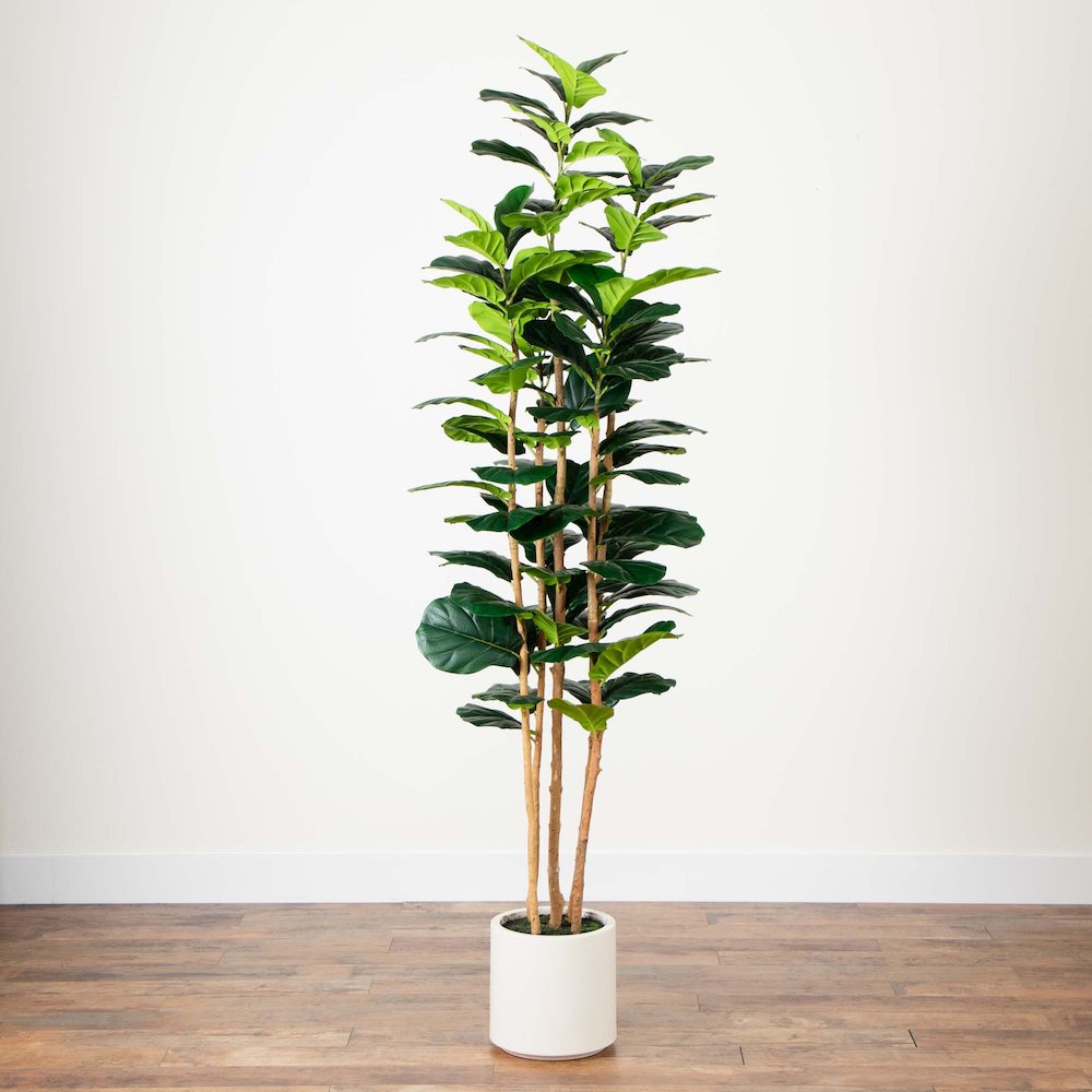 7ft. Artificial Fiddle Leaf Tree in Decorative White Planter. Picture 4