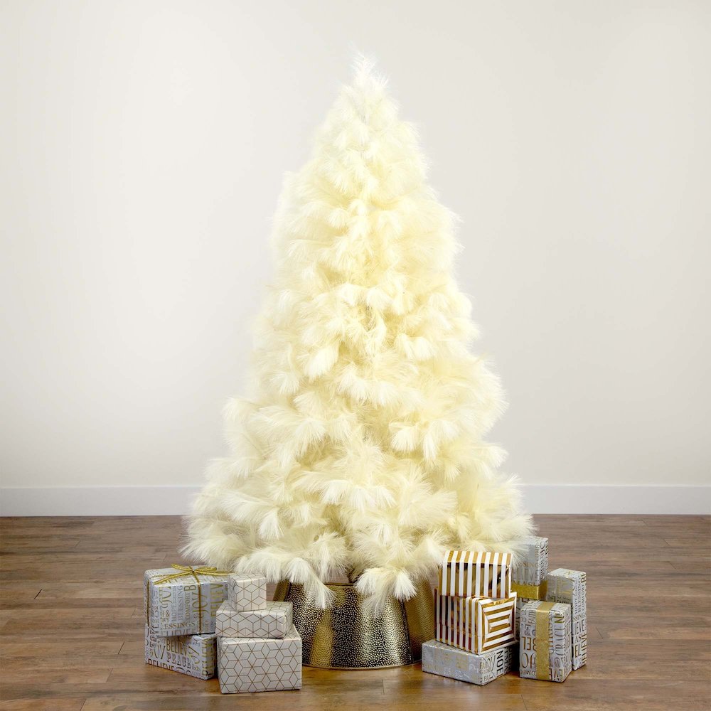 6ft. Artificial Off-White Pampas Grass Christmas Tree. Picture 19