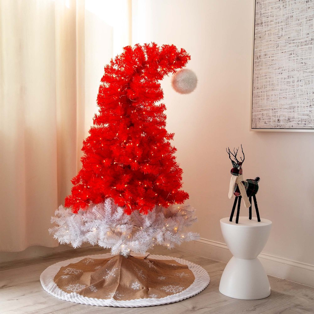 5ft. Pre-Lit Artificial Holiday Red Santa’s Hat Christmas Tree. Picture 10