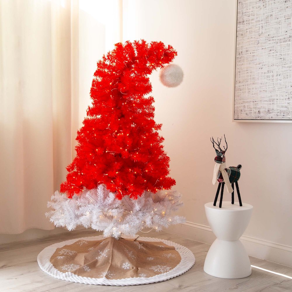 5ft. Pre-Lit Artificial Holiday Red Santa’s Hat Christmas Tree. Picture 4