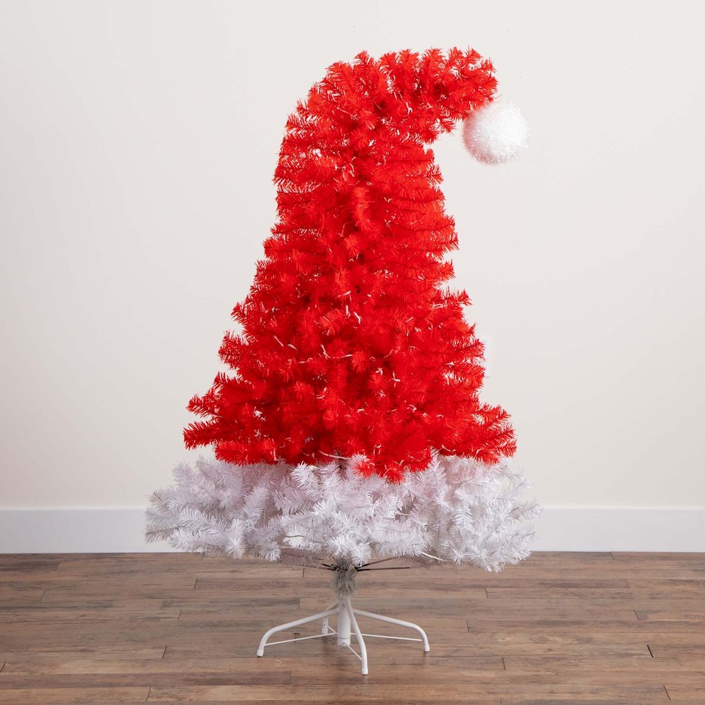 5ft. Pre-Lit Artificial Holiday Red Santa’s Hat Christmas Tree. Picture 5