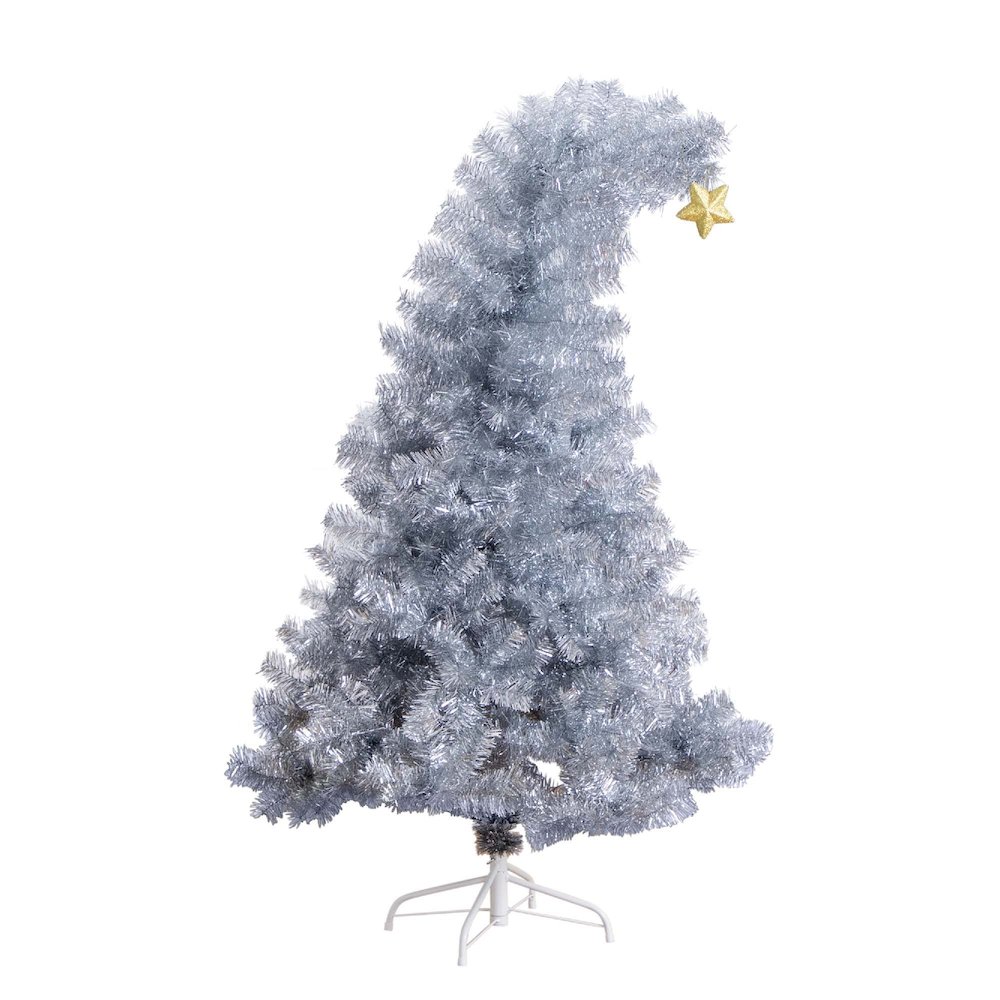 5ft. Artificial Silver Tinsel Holiday Santa's Hat Christmas Tree. Picture 6