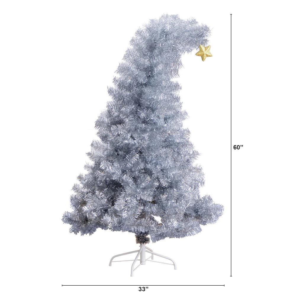 5ft. Artificial Silver Tinsel Holiday Santa's Hat Christmas Tree. Picture 1