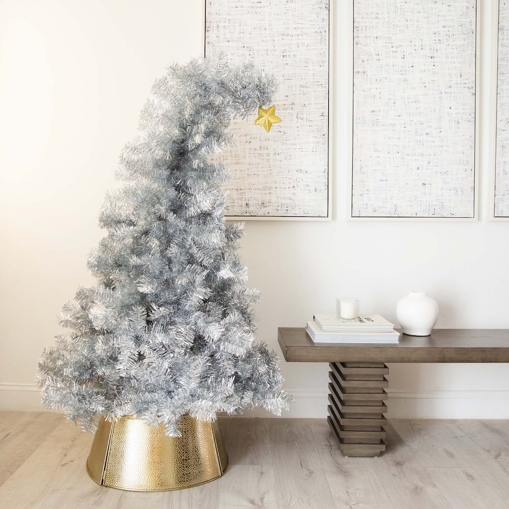 5ft. Artificial Silver Tinsel Holiday Santa's Hat Christmas Tree. Picture 5