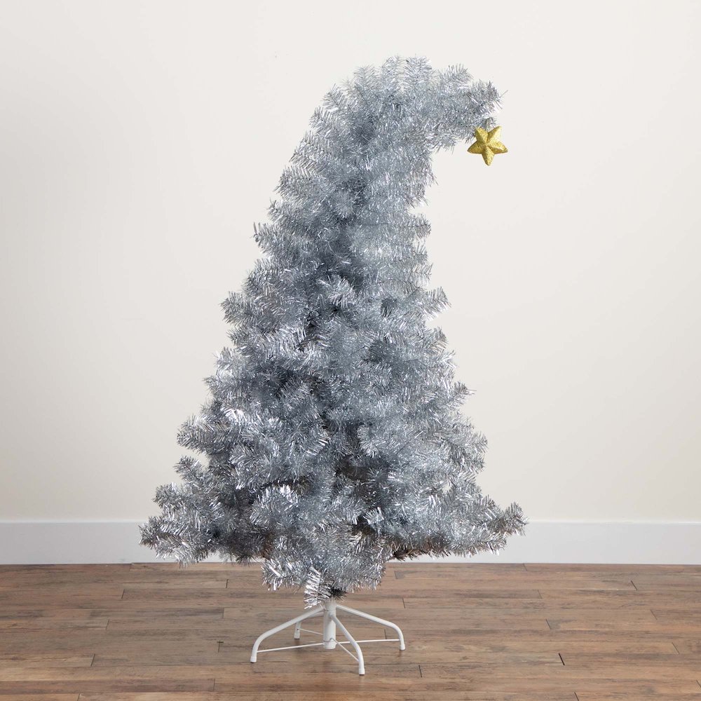 5ft. Artificial Silver Tinsel Holiday Santa's Hat Christmas Tree. Picture 7
