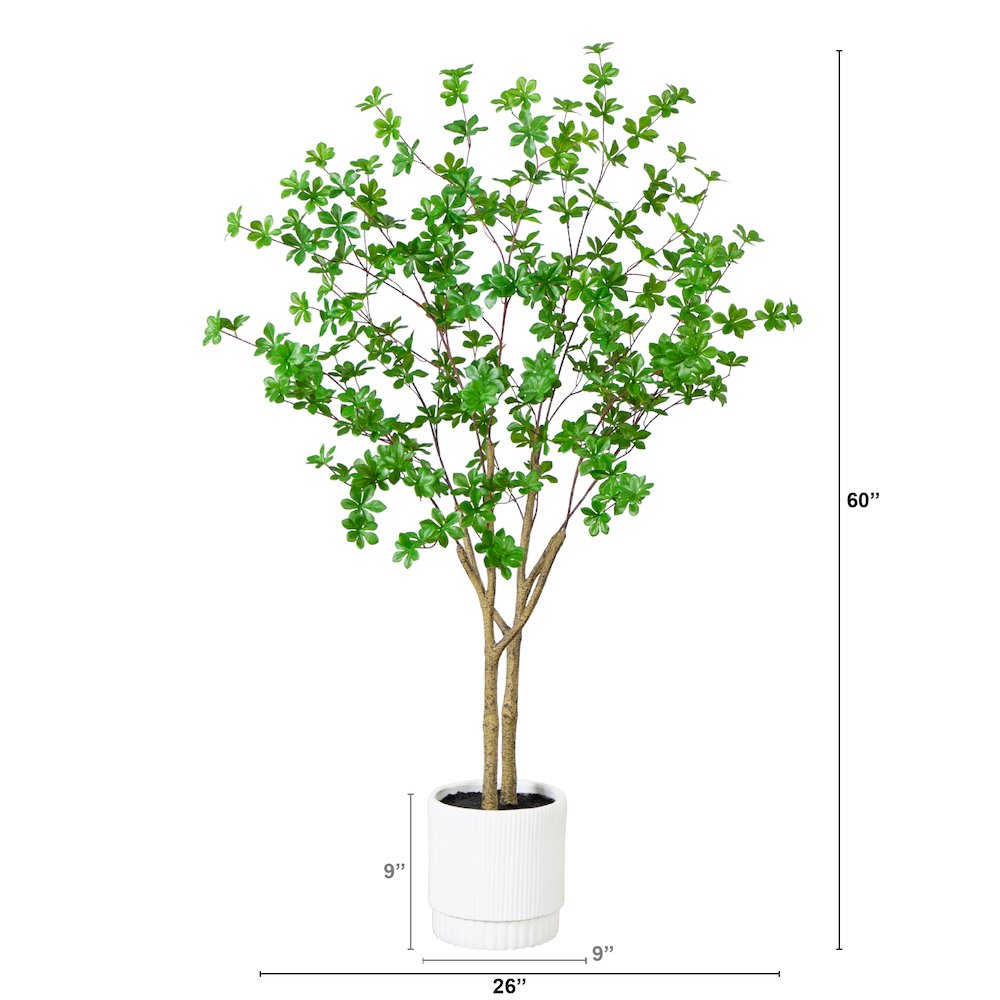 5ft. Artificial Enkianthus Tree in White Decorative Planter. Picture 1