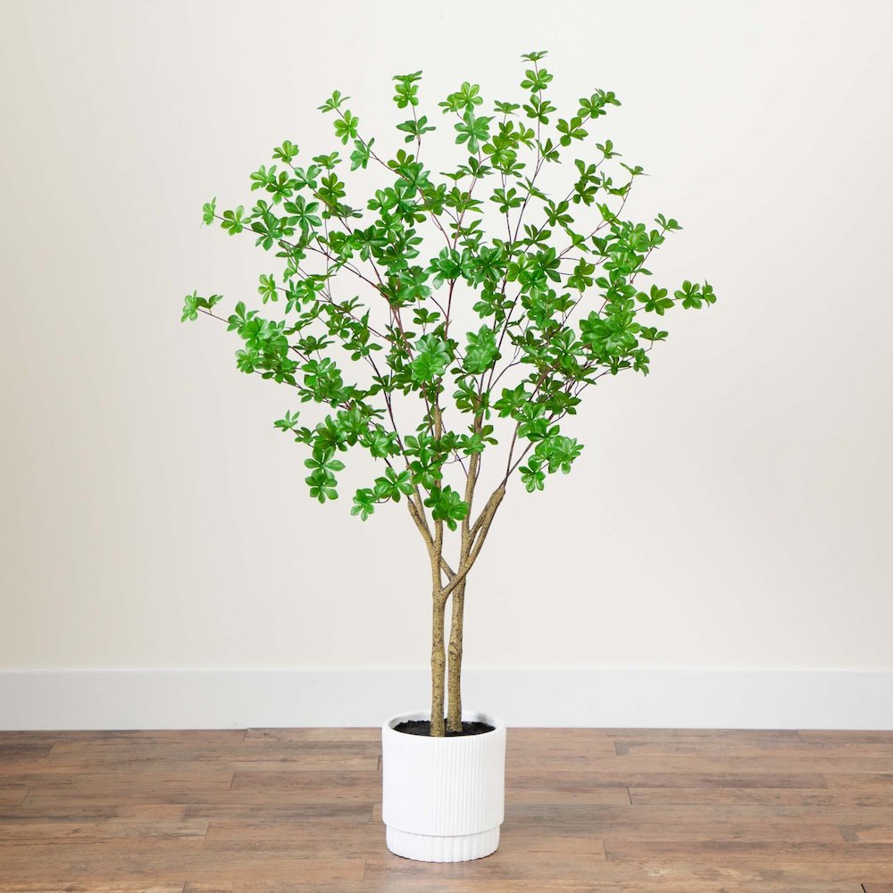 5ft. Artificial Enkianthus Tree in White Decorative Planter. Picture 8