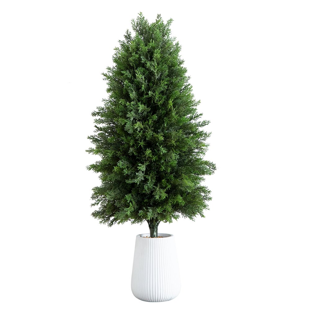 3ft. UV Resistant Artificial Cedar Tree in Decorative White Planter. Picture 9