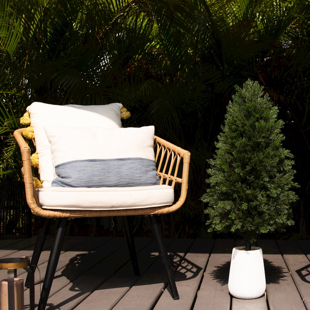3ft. UV Resistant Artificial Cedar Tree in Decorative White Planter. Picture 7