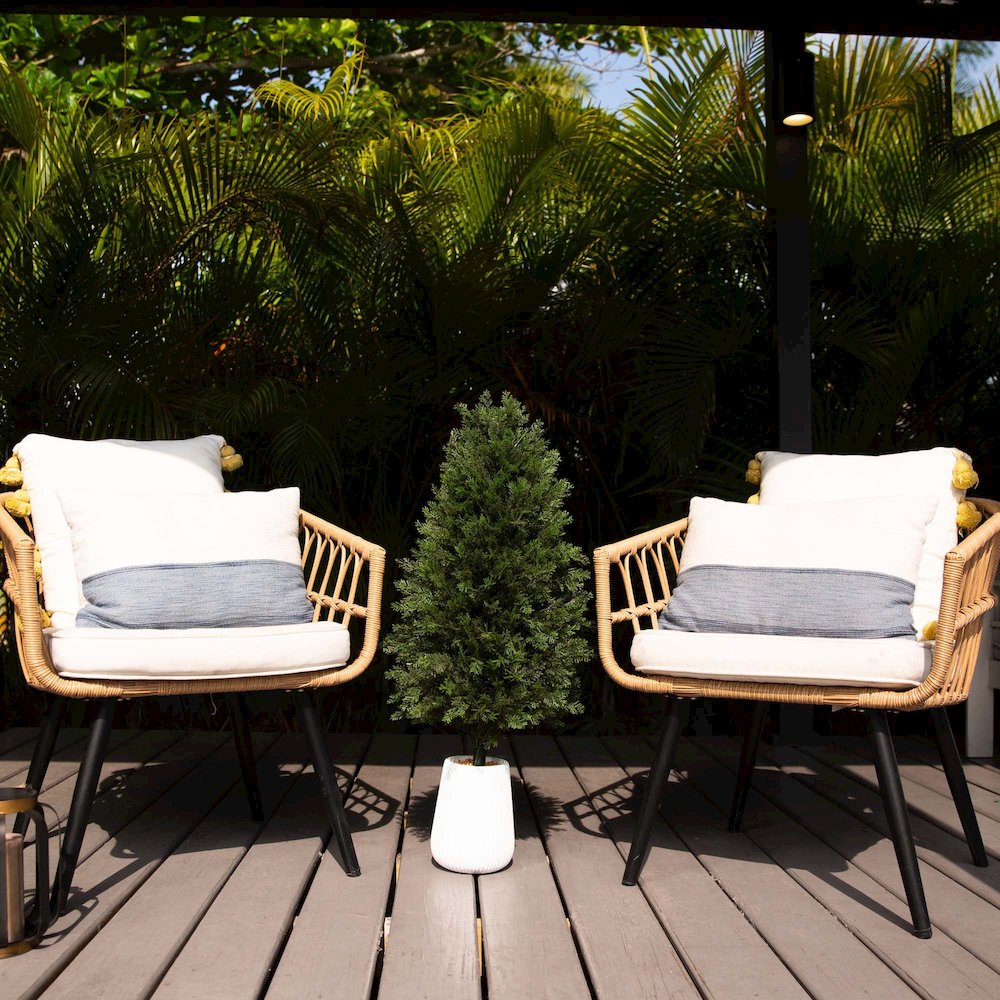 3ft. UV Resistant Artificial Cedar Tree in Decorative White Planter. Picture 4