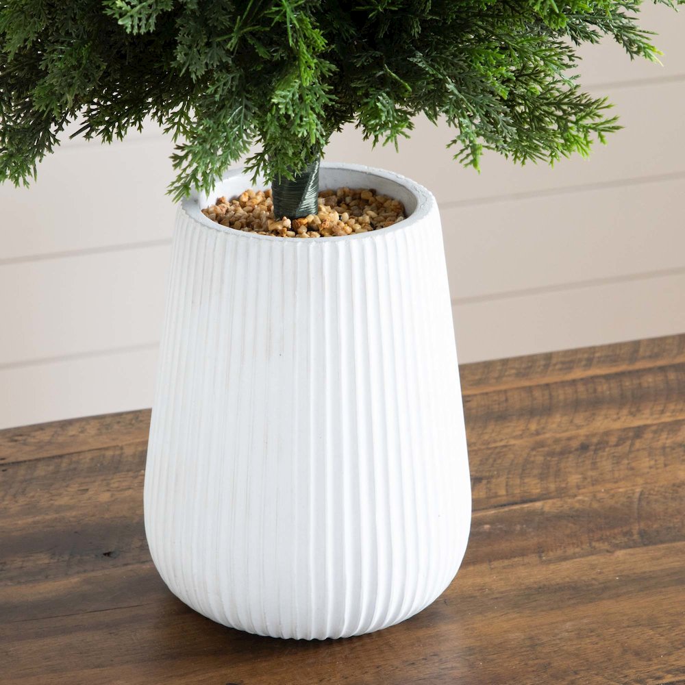 3ft. UV Resistant Artificial Cedar Tree in Decorative White Planter. Picture 8