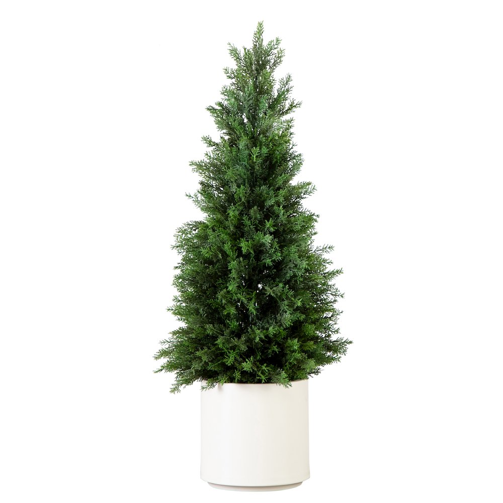 3ft. UV Resistant Artificial Cedar Tree in Decorative White Planter. Picture 1
