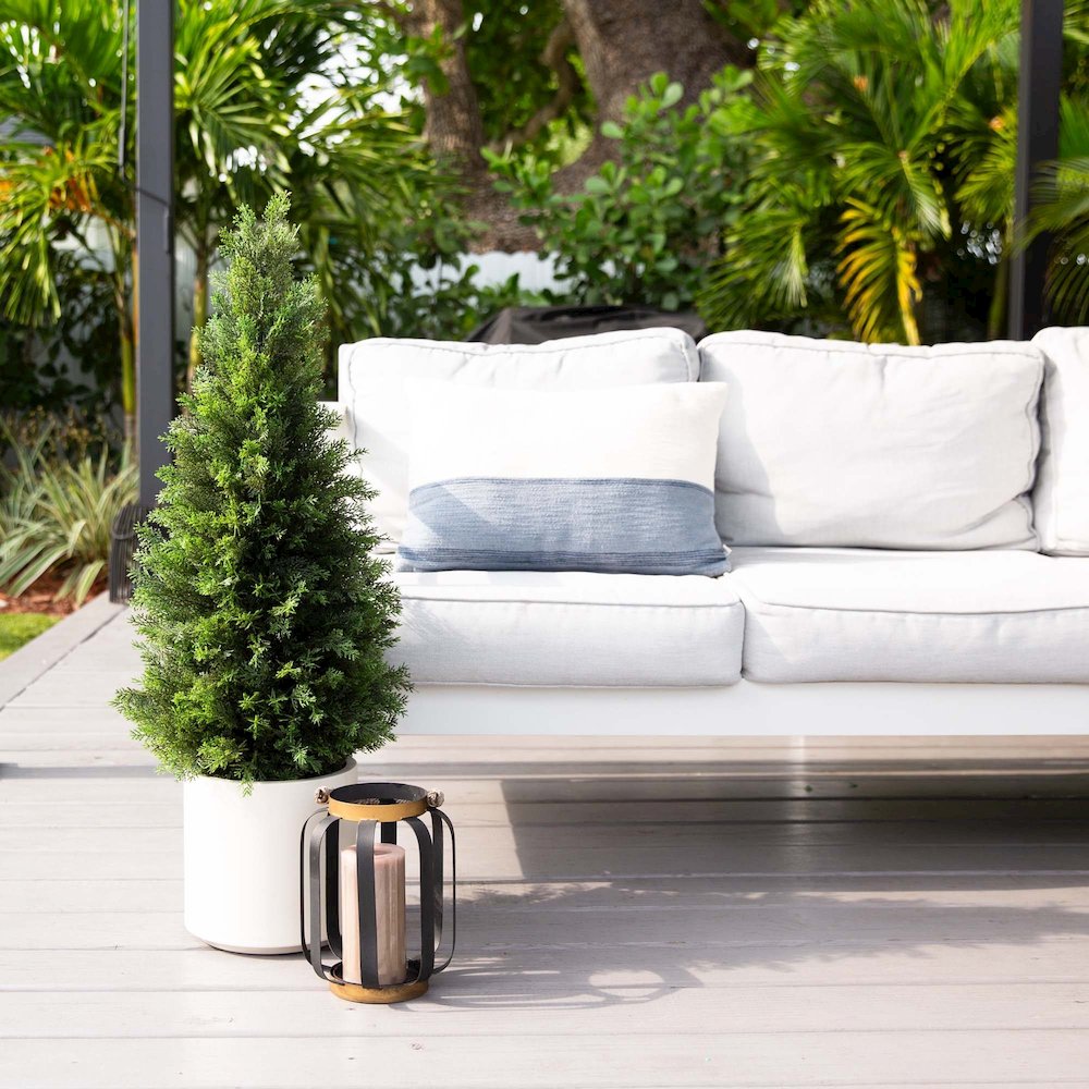 3ft. UV Resistant Artificial Cedar Tree in Decorative White Planter. Picture 8