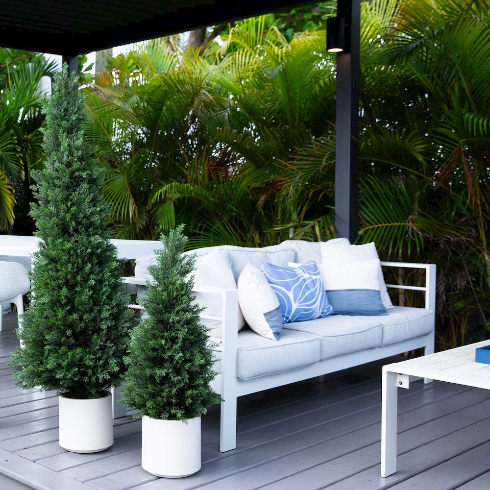 3ft. UV Resistant Artificial Cedar Tree in Decorative White Planter. Picture 10