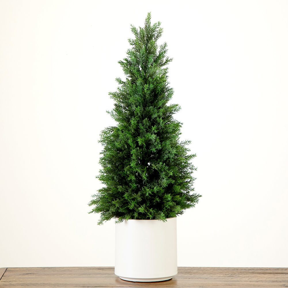 3ft. UV Resistant Artificial Cedar Tree in Decorative White Planter. Picture 4