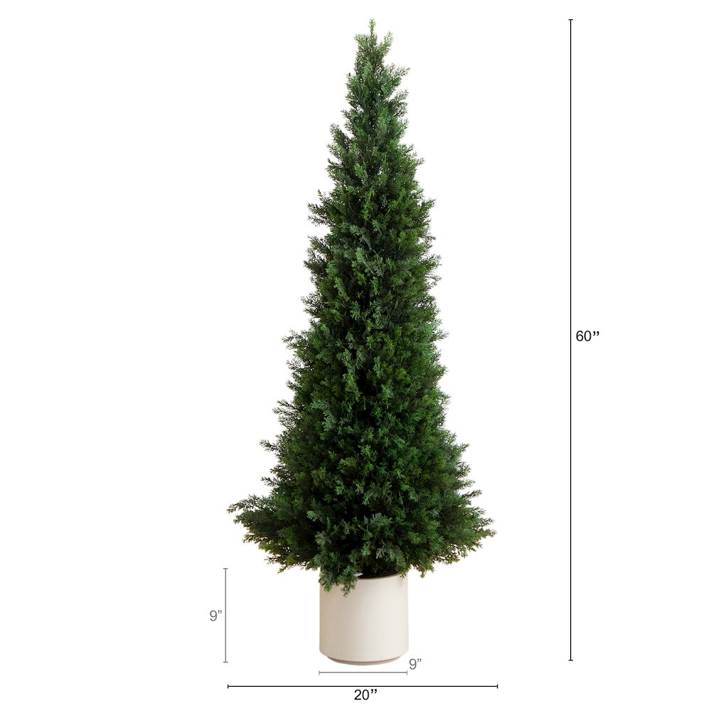 5ft. UV Resistant Artificial Cedar Tree in Decorative White Planter. Picture 7