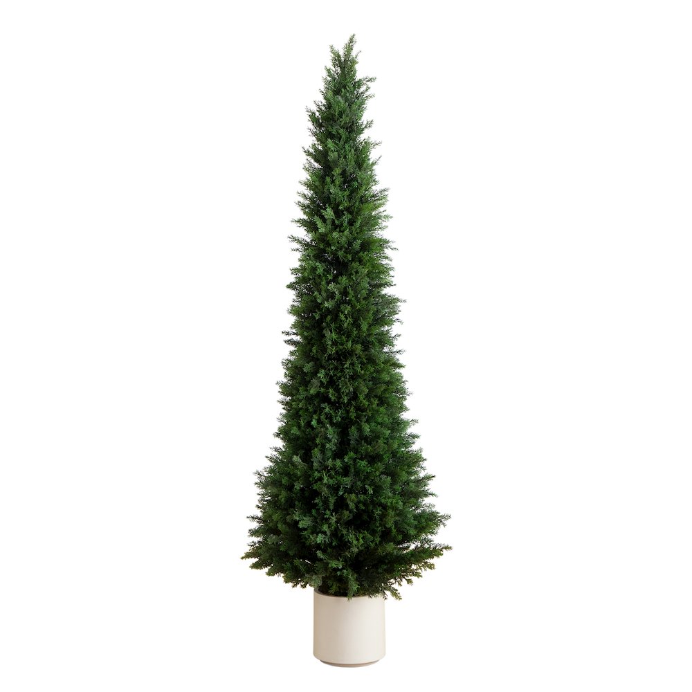 6ft. UV Resistant Artificial Cedar Tree in Decorative White Planter. Picture 3