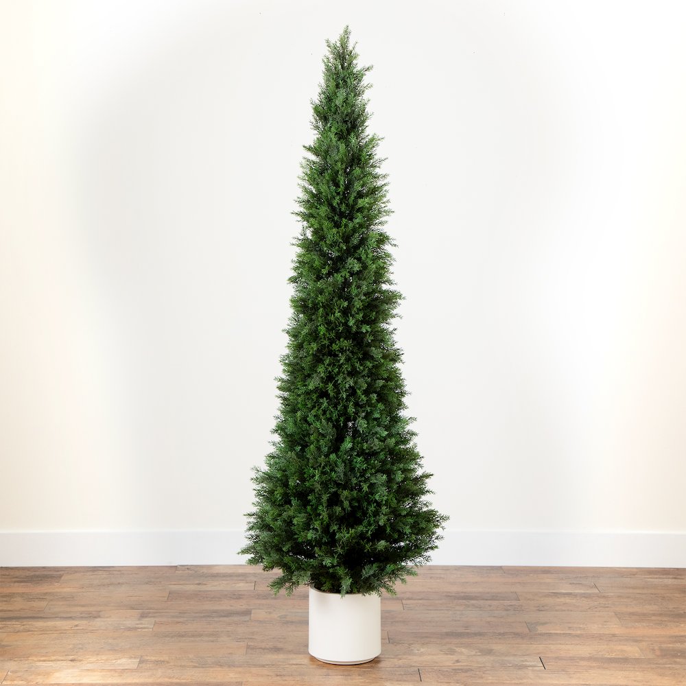 6ft. UV Resistant Artificial Cedar Tree in Decorative White Planter. Picture 5