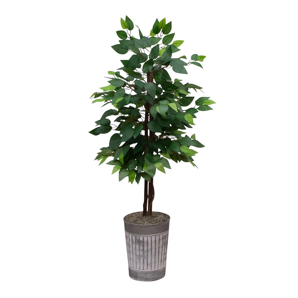 3ft. Artificial Double Trunk Ficus Tree in Metal Planter. Picture 1
