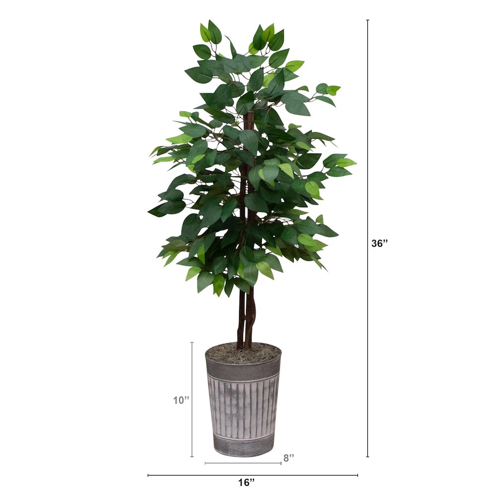 3ft. Artificial Double Trunk Ficus Tree in Metal Planter. Picture 3