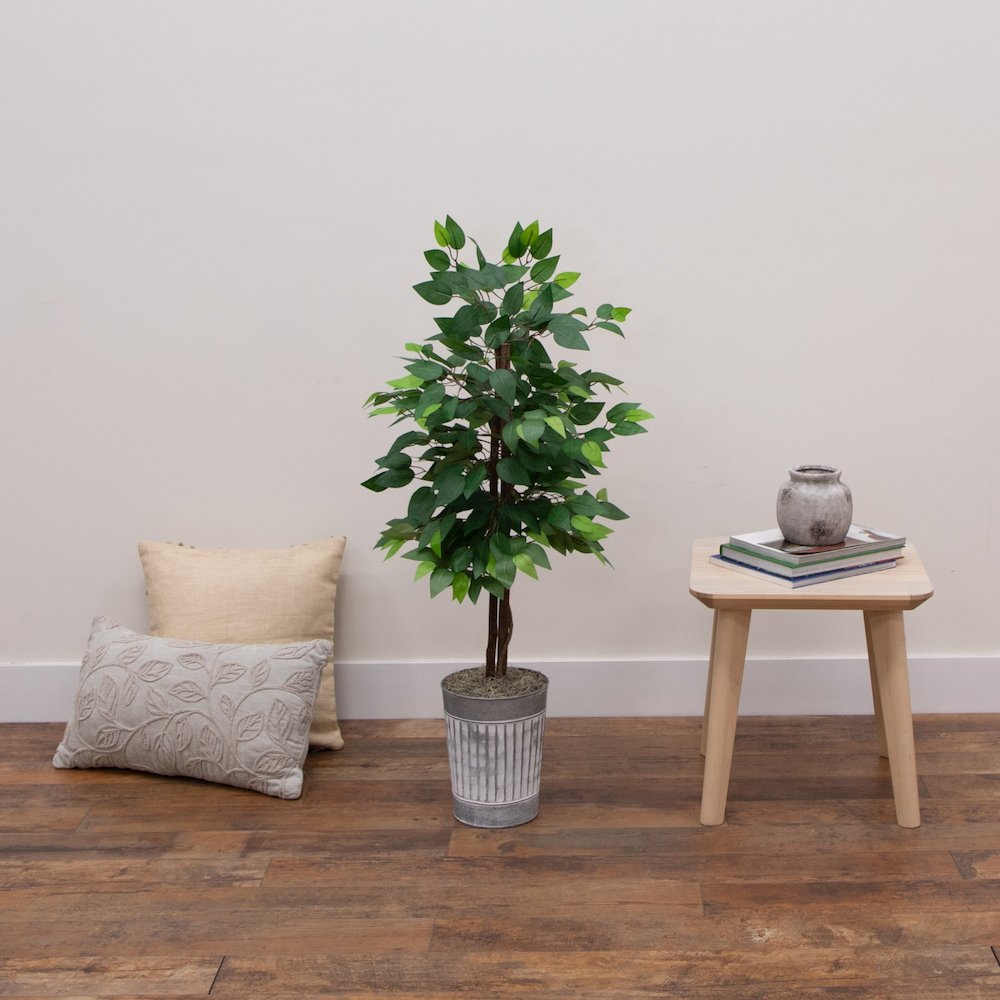 3ft. Artificial Double Trunk Ficus Tree in Metal Planter. Picture 2