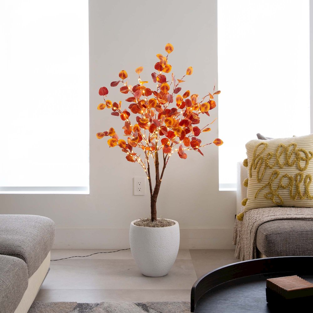 4ft. Pre-Lit Autumn Eucalyptus Artificial Fall Tree. Picture 4