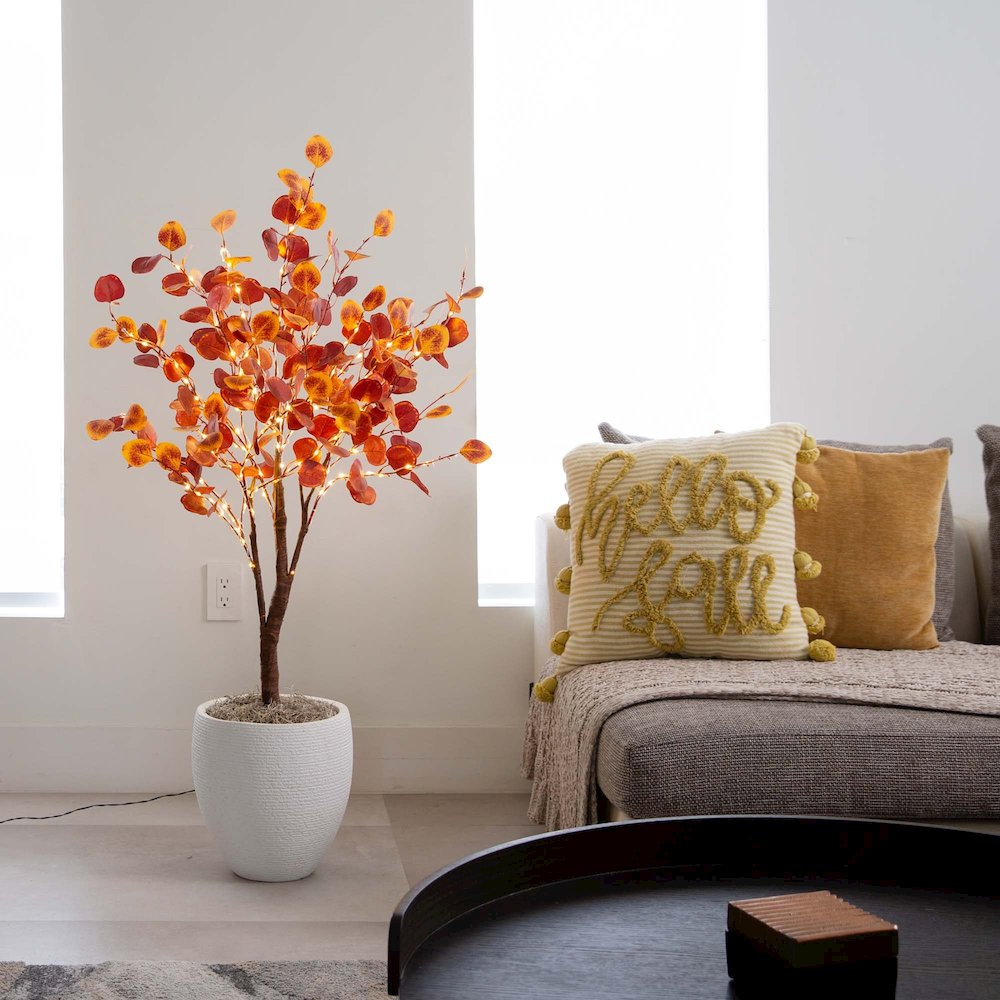4ft. Pre-Lit Autumn Eucalyptus Artificial Fall Tree. Picture 8
