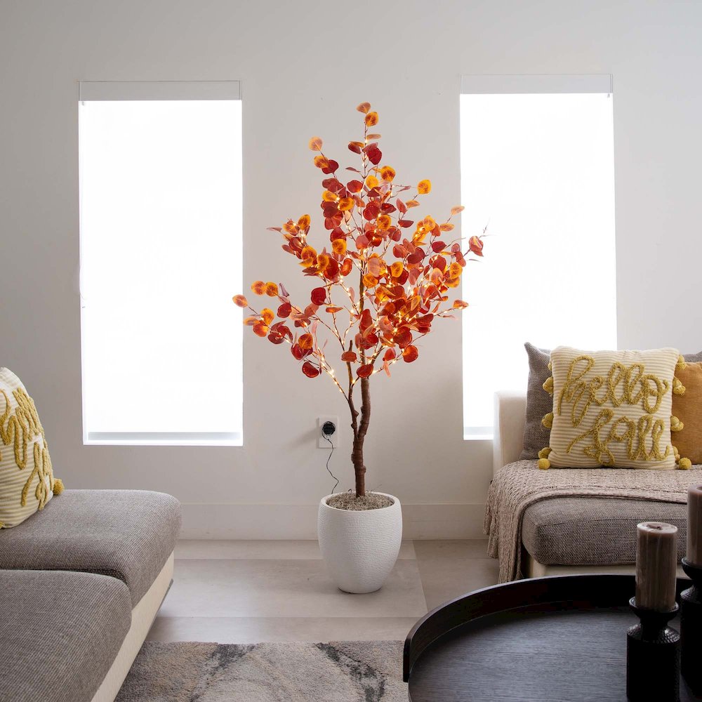 5ft. Pre-Lit Autumn Eucalyptus Artificial Fall Tree. Picture 9