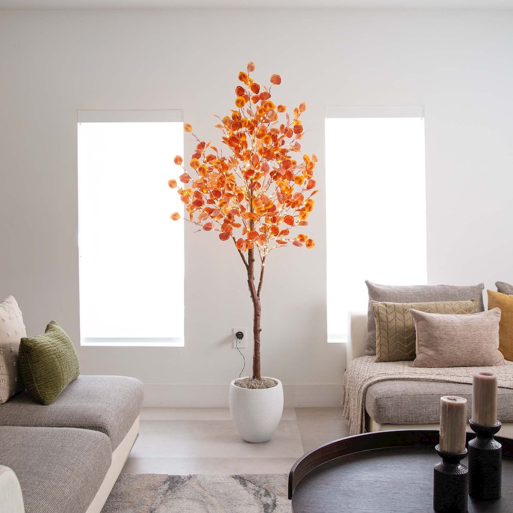 6ft. Pre-Lit Autumn Eucalyptus Artificial Fall Tree. Picture 8