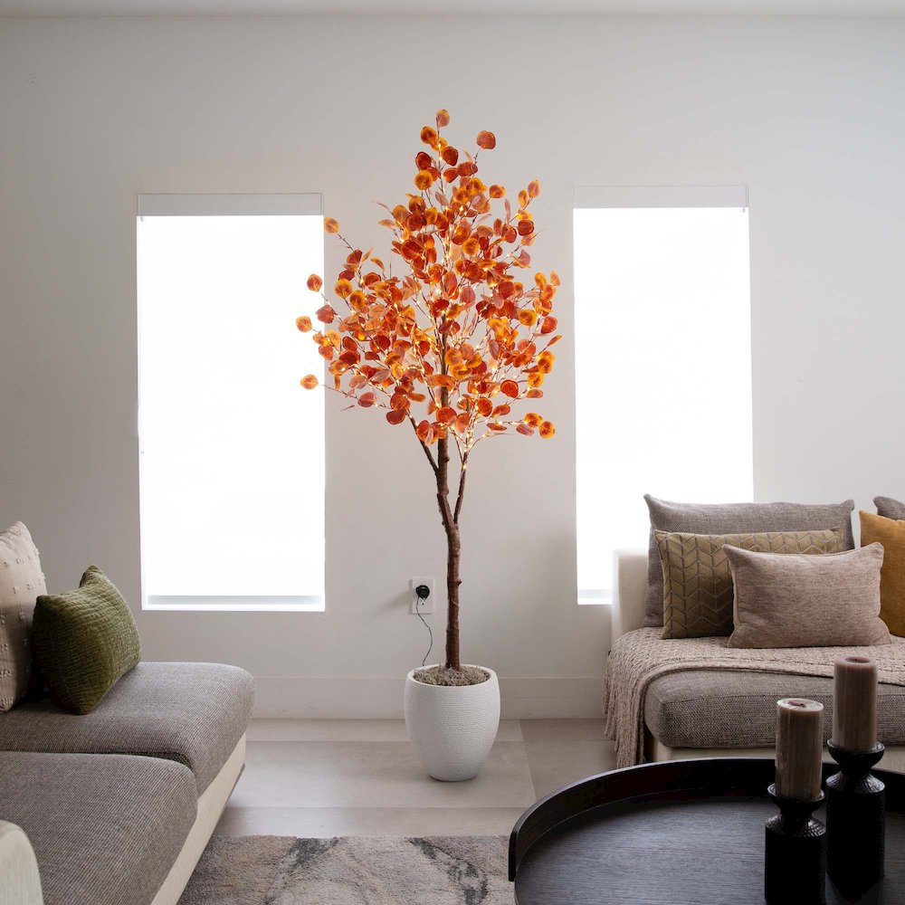 6ft. Pre-Lit Autumn Eucalyptus Artificial Fall Tree. Picture 5