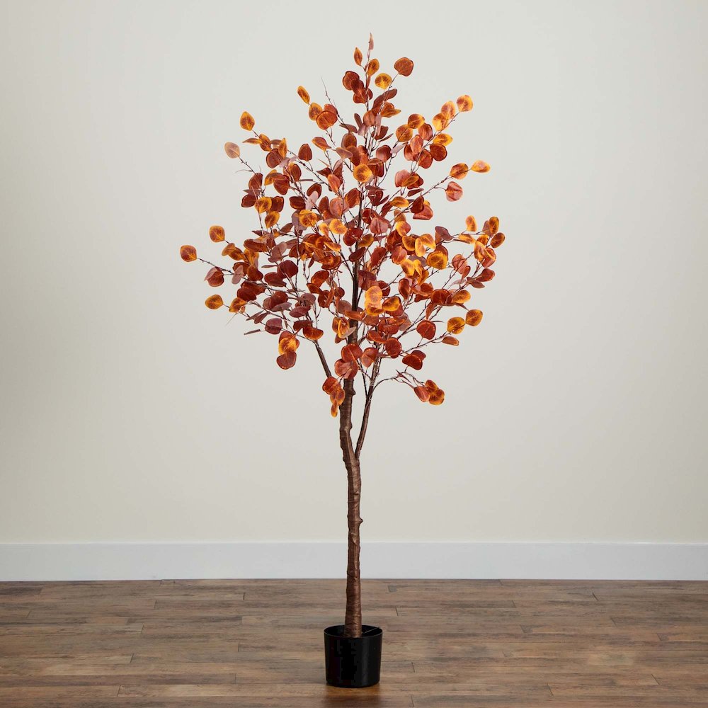 6ft. Pre-Lit Autumn Eucalyptus Artificial Fall Tree. Picture 6