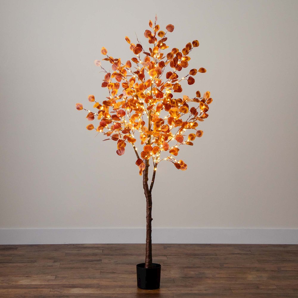 6ft. Pre-Lit Autumn Eucalyptus Artificial Fall Tree. Picture 7