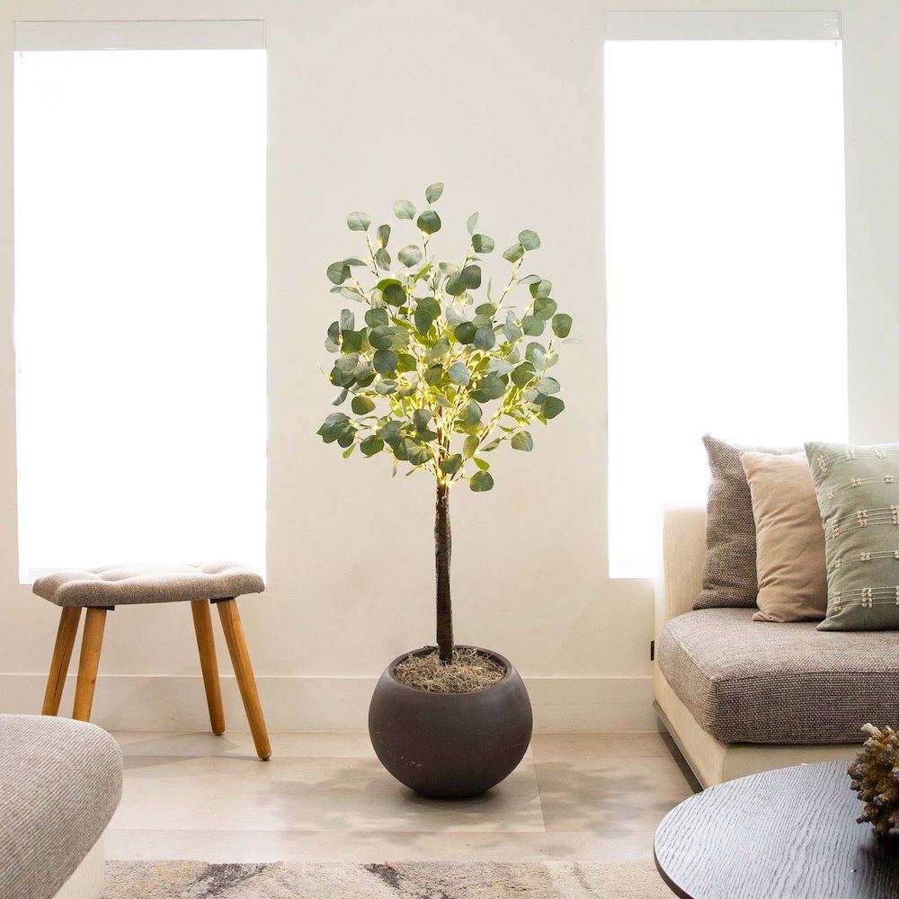 4ft. Lighted Artificial Eucalyptus Tree with 240 Warm White LED Lights. Picture 7