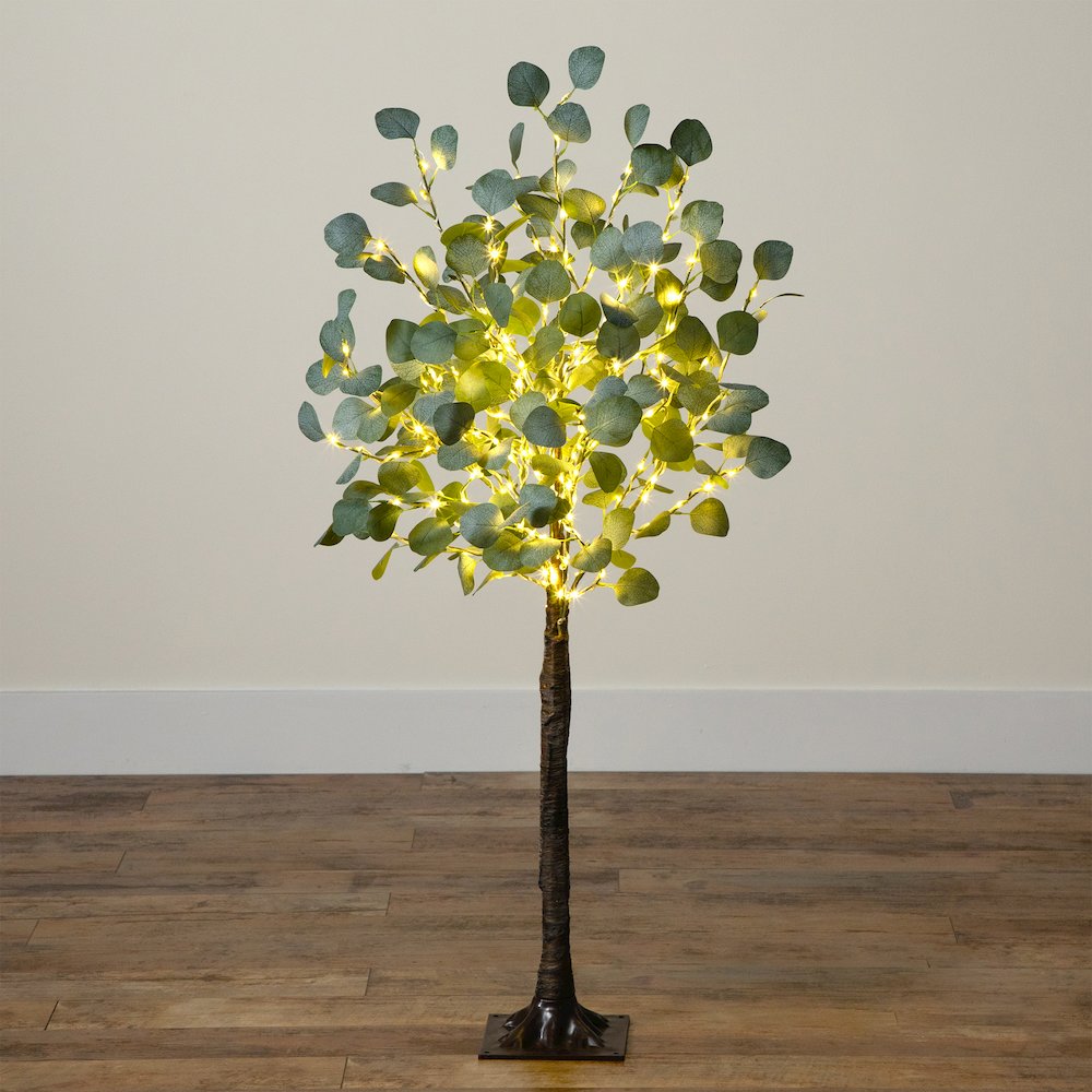 4ft. Lighted Artificial Eucalyptus Tree with 240 Warm White LED Lights. Picture 6